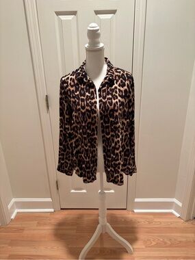 Leopard Print Button-Front Women's Top - Brown/Black
